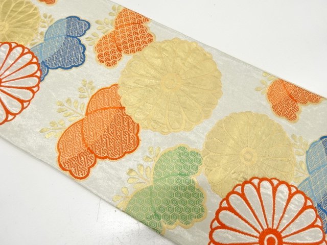 JAPANESE KIMONO / ANTIQUE FUKURO OBI / SILK / WOVEN KIKU